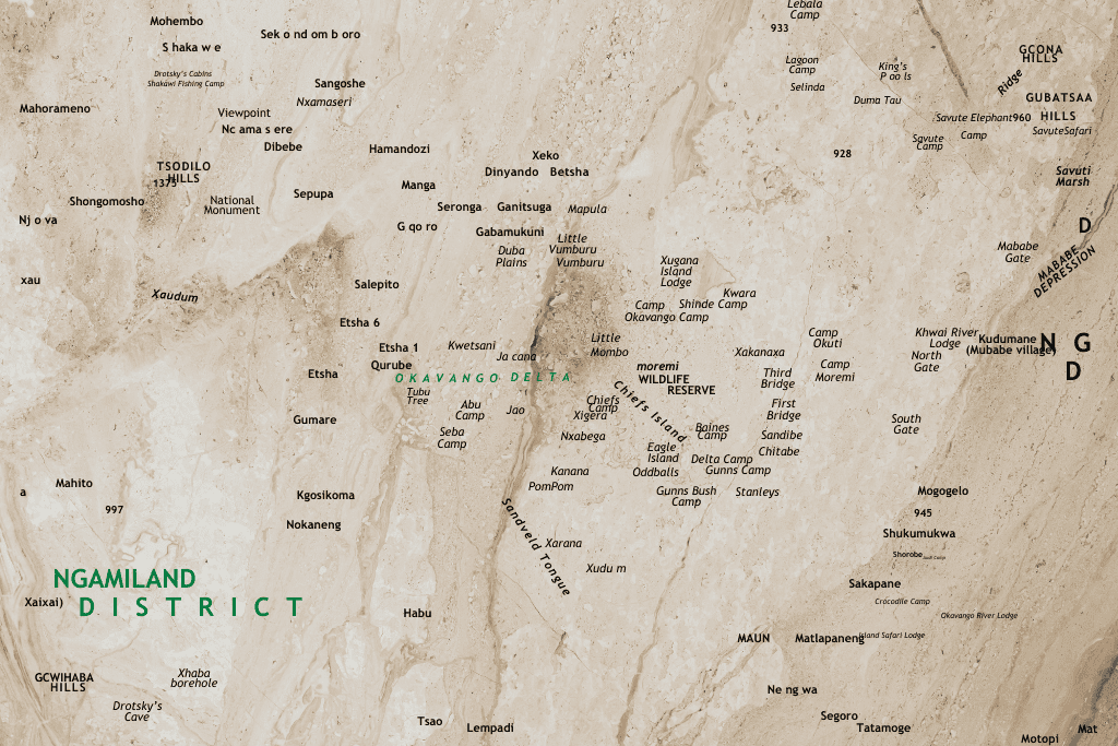 map of Okavango delta camps